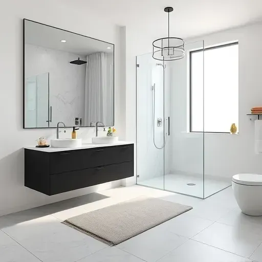 Modern bathroom remodel in Los Angeles featuring sleek fixtures, elegant tiles, and stylish decor.