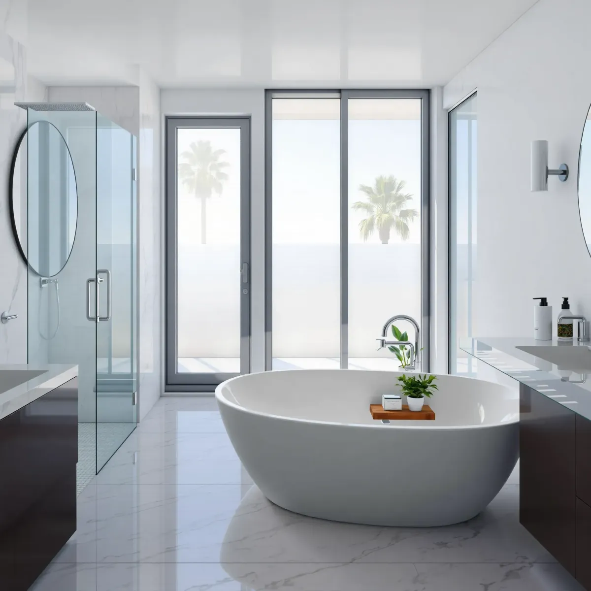 Modern bathroom remodeling in Santa Monica, CA with sleek fixtures and elegant tile work.