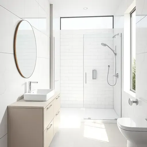 Beautiful renovated small bathroom in View Park CA with modern fixtures, marble tiles, glass shower, and sleek design