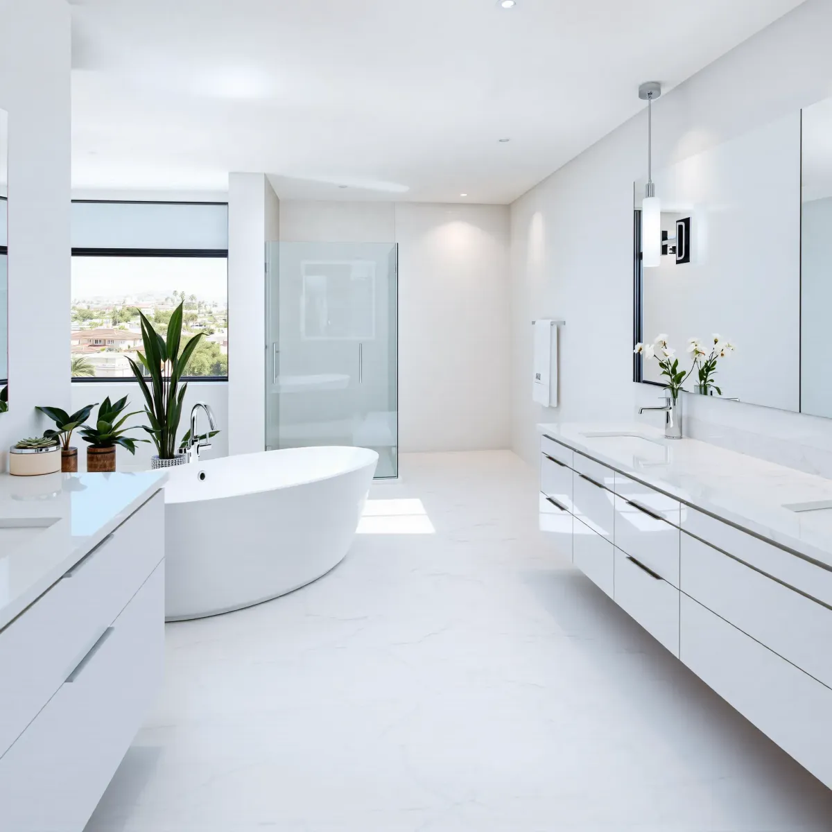 Remodeled Playa Vista bathroom with modern fixtures, quartz countertop, sleek shower, natural light, and stylish finishes.