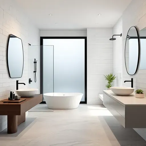 Modern bathroom remodeling in Los Angeles featuring elegant fixtures, sleek tiles, and a bright spacious layout.