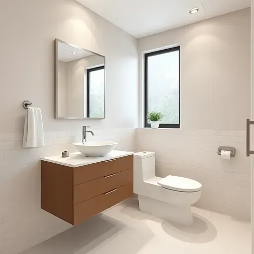 Recently remodeled modern Los Angeles half bathroom with marble vanity, vessel sink, chrome faucet, subway tiles, and elegant lighting