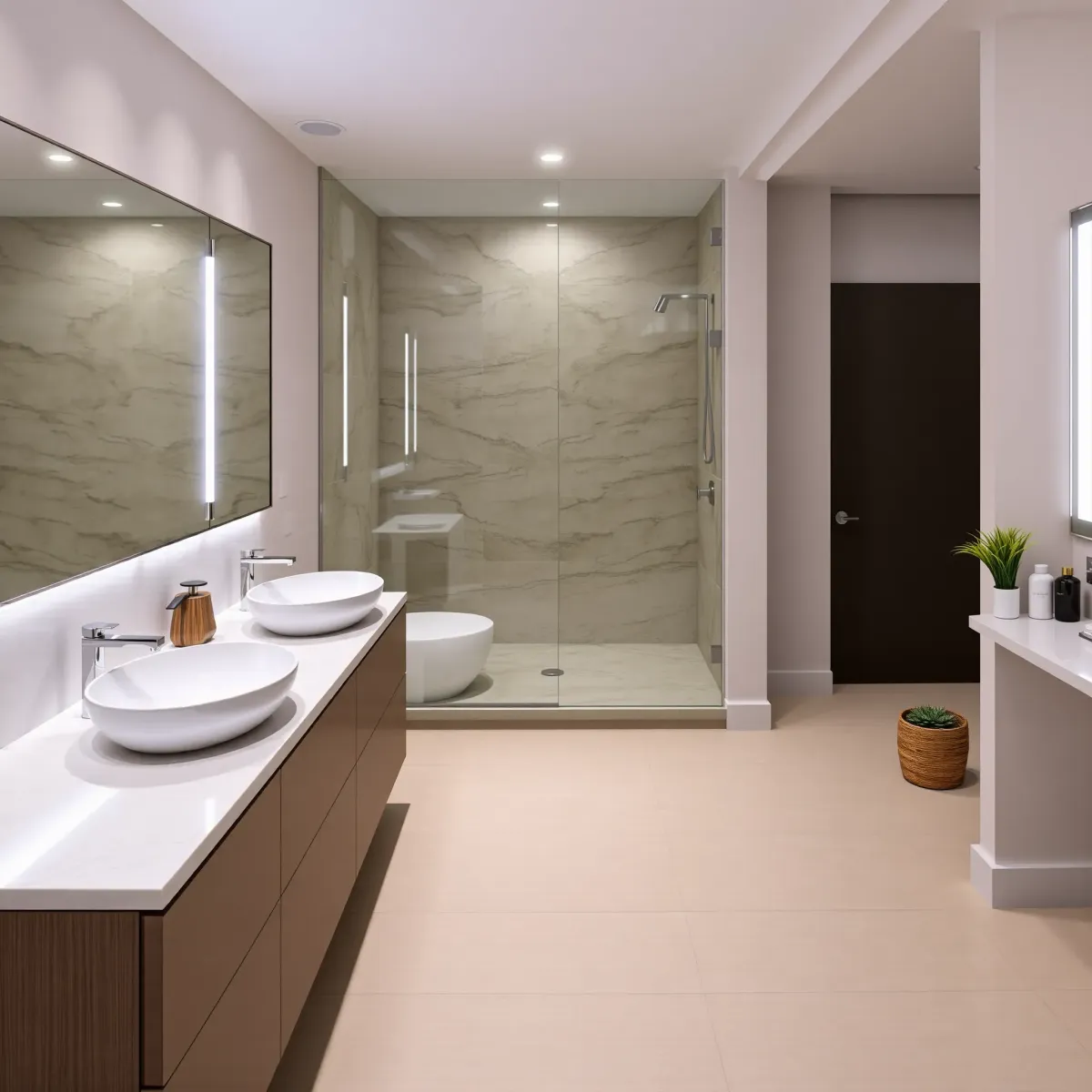Beautiful bathroom remodeling in Baldwin Hills, CA showcasing modern fixtures and stylish design.