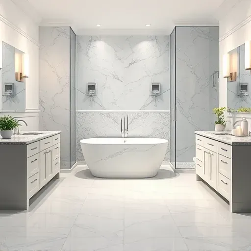 Perfectly remodeled bathroom in Carson CA featuring a freestanding tub, frameless glass shower, and stylish double vanity.