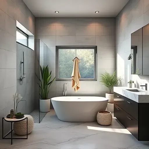 Modern bathroom remodel in Culver City CA featuring freestanding tub, brushed nickel fixtures, and elegant tilework.