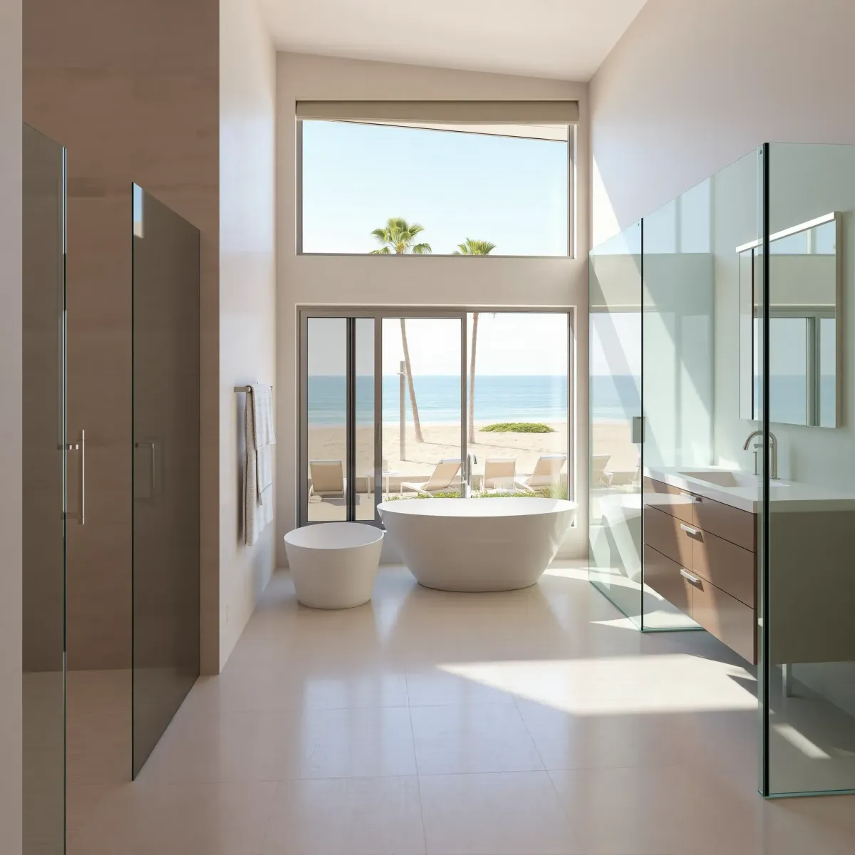 Remodeled Playa del Rey bathroom with modern fixtures, marble countertops, walk-in shower, and natural light.