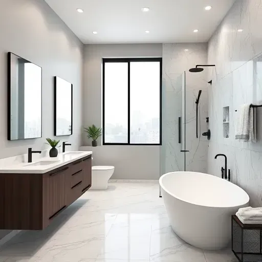 Elegant finished bathroom remodel in Los Angeles featuring modern fixtures, sleek tiles, and stylish design elements.