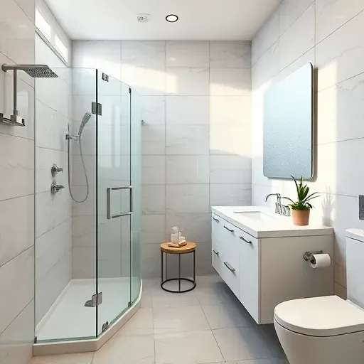 Renovated small bathroom in Los Angeles with modern fixtures, glass-enclosed shower, and stylish neutral decor.