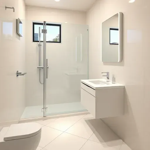 Newly renovated small bathroom in Leimert Park CA featuring modern fixtures, glass shower, and sleek design elements.