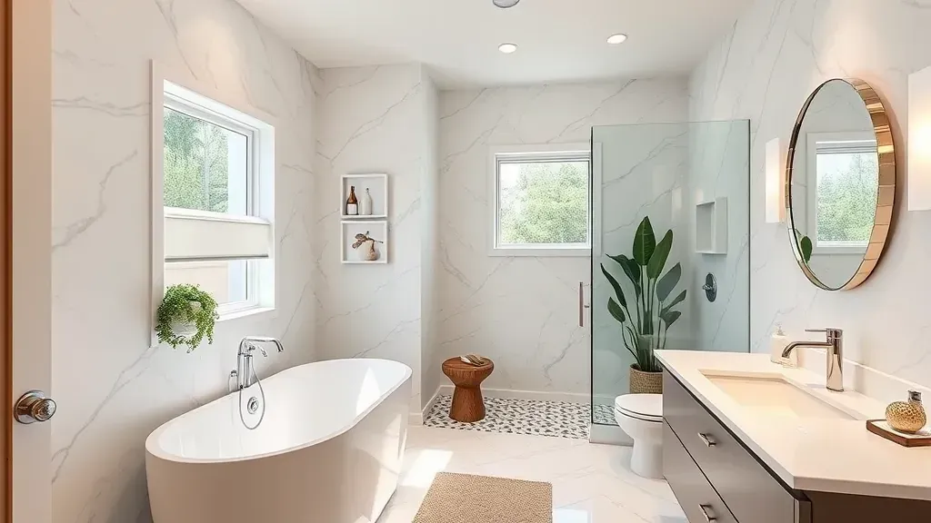 Completed bathroom remodel in Los Angeles showcasing modern design and elegant fixtures with stylish decor elements.