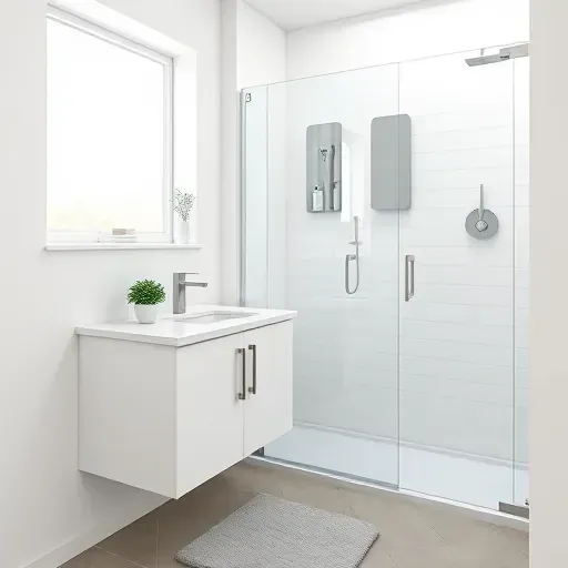 Recently remodeled small bathroom in Fairfax District CA with modern fixtures, marble vanity, glass shower, and natural light.