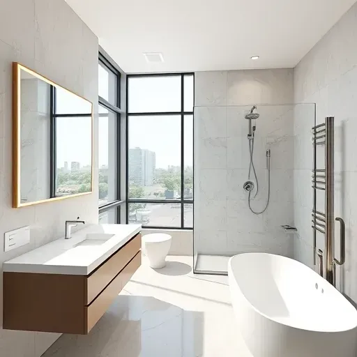 Stunning completed bathroom remodel in Los Angeles showcasing modern design and elegant fixtures.
