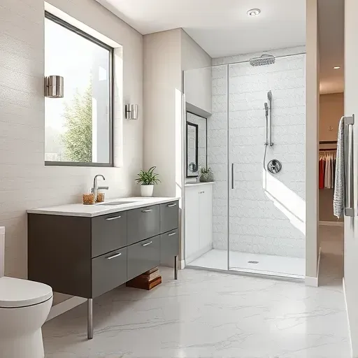 Modern small bathroom remodel in West Adams with marble countertops, glass shower, neutral tones, and contemporary decor