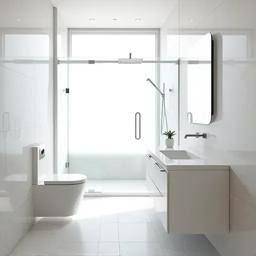 Freshly remodeled small bathroom in Los Angeles with modern fixtures, glass shower, and minimalist design accents.