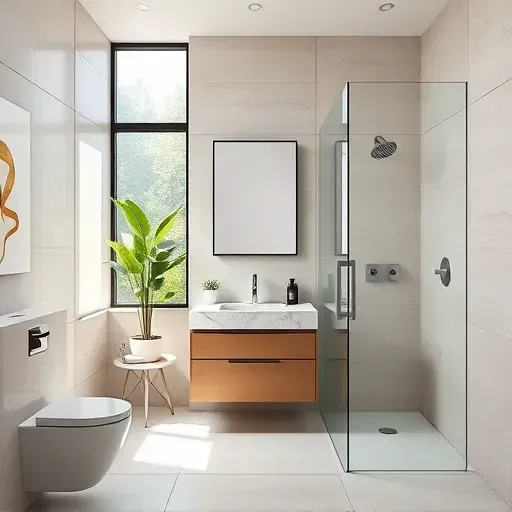 Freshly remodeled small bathroom in Los Angeles featuring modern fixtures, marble vanity, and elegant shower enclosure.