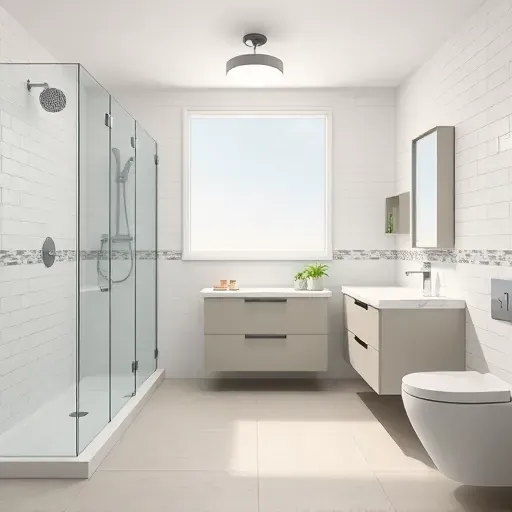 Recently remodeled small bathroom in South Los Angeles with modern fixtures, marble vanity, glass shower, and bright lighting