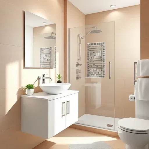 Newly renovated small bathroom in Hyde Park CA with modern fixtures, neutral tones, and stylish design elements.