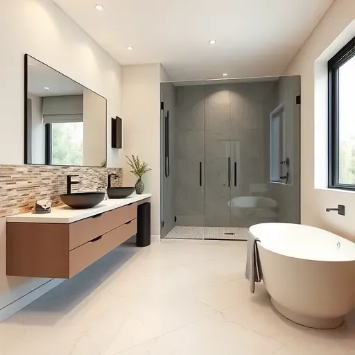Elegant bathroom remodel in Los Angeles showcasing contemporary design, sleek fixtures, and modern finishes.
