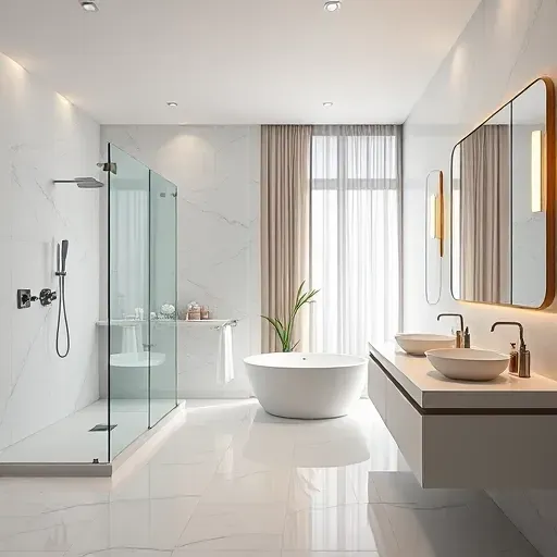 Completed bathroom remodeling in Los Angeles showcasing modern fixtures and elegant design elements.