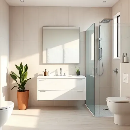 Small modern bathroom remodel in Los Angeles featuring white marble vanity, polished chrome fixtures, and minimalist design elements.