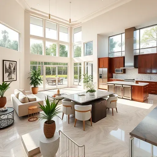 Whole-home remodeling in Jupiter FL showcasing an elegant living area with modern furnishings, high ceilings, and natural light.