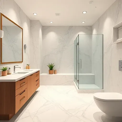 Bathroom remodeling in El Segundo CA featuring marble countertops, chrome fixtures, a rainfall shower, and elegant wooden cabinets.
