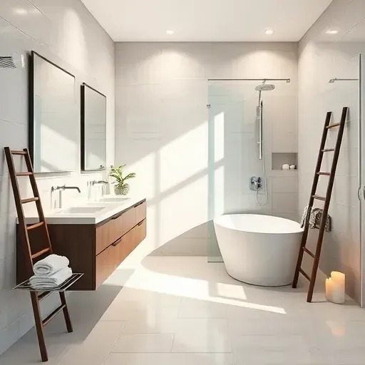 Modern bathroom remodel in Torrance CA featuring sleek fixtures, ceramic tiles, freestanding tub, and glass shower.