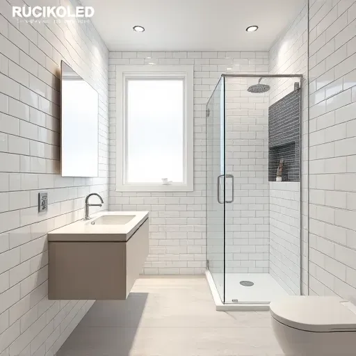 Beautiful small bathroom remodel in South LA featuring white subway tiles, floating vanity, frameless shower, and modern fixtures