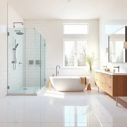 Spacious modern bathroom in Harvard Heights with sleek cabinetry, freestanding tub, and elegant finishes for a luxurious feel.