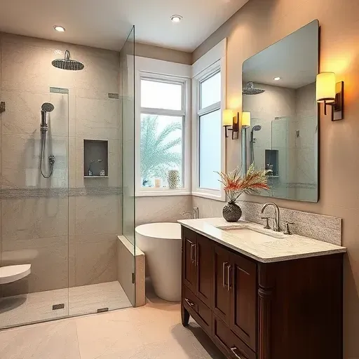Completed bathroom remodel in Playa Vista features modern fixtures, elegant tiles, walk-in shower, and freestanding tub.