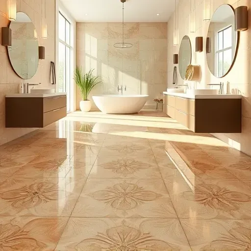 Finished polished patterned bathroom tiles with natural light reflection in a modern Los Angeles bathroom