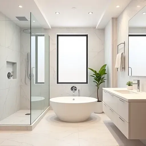 Completed bathroom remodel in Los Angeles with modern fixtures, elegant tilework, and stylish decor accents.