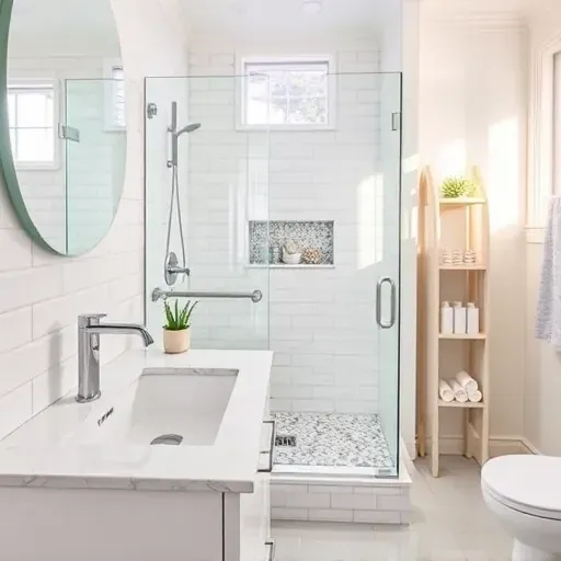 Freshly remodeled small bathroom in Manhattan Beach with modern fixtures and coastal-inspired design elements.