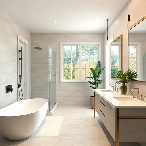 Luxury bathroom remodel in Culver City featuring sleek fixtures, freestanding tub, stylish vanity, and ambient lighting.