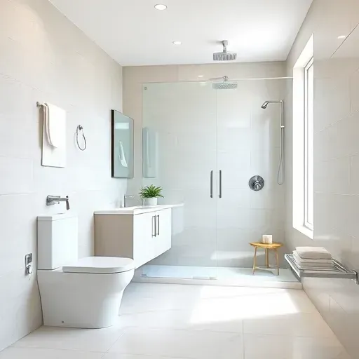 Newly remodeled small bathroom in Los Angeles with modern fixtures, clean lines, and elegant minimalist decor.