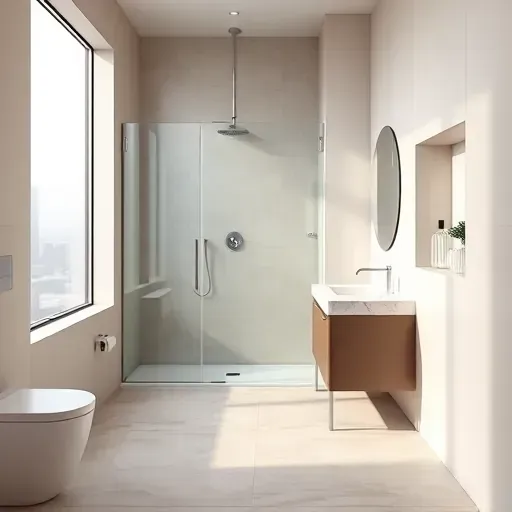 Renovated small bathroom in Los Angeles with modern fixtures, minimalist design, and natural light showcasing elegance.