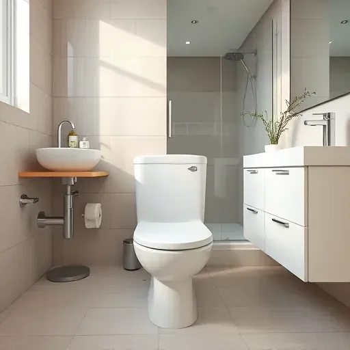 Modern white ceramic bathroom toilet with chrome fixtures in a clean, well-lit Los Angeles home bathroom