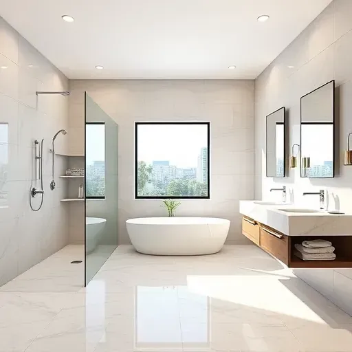 Completed bathroom remodeling showcasing modern design elements in Los Angeles, CA with elegant fixtures and finishes.