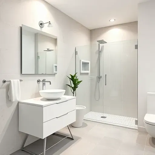 Renovated small bathroom in South Los Angeles with modern fixtures, minimalist design, and bright ambiance.