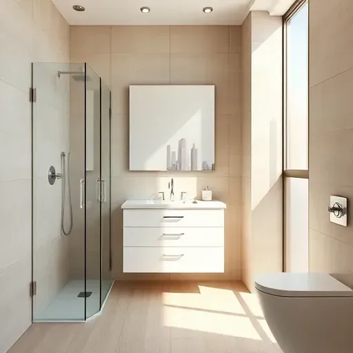 Modern small bathroom remodel in Los Angeles with sleek fixtures, natural light, and minimalist elegance.