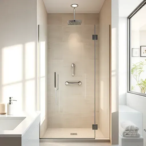 Modern Los Angeles bathroom featuring a custom shower with glass enclosure, rainfall showerhead, sleek tiling, and elegant fixtures