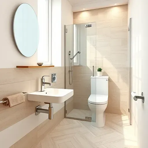 Remodeled small bathroom in Lawndale CA with modern fixtures, glass shower, porcelain tiles, waterproof walls, and natural sunlight