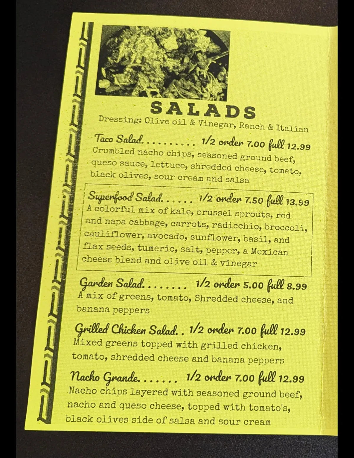 Salads Menu