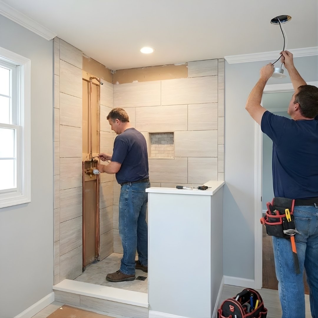 Plumbing for Shower and Connecting the light of bathroom