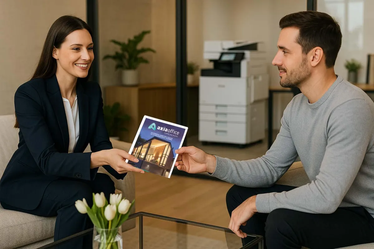 Axia Office Print Sample Employee handing over print samples