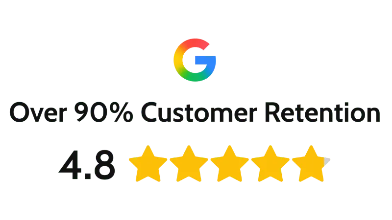 review logo  over 90% customer satisfaction 4.8 star rating
