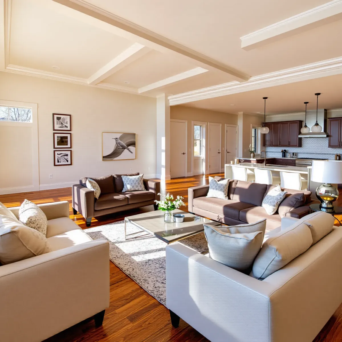 Beautiful renovated home interior in Erwin, TN featuring modern decor, hardwood floors, open kitchen, and lush Tennessee views.