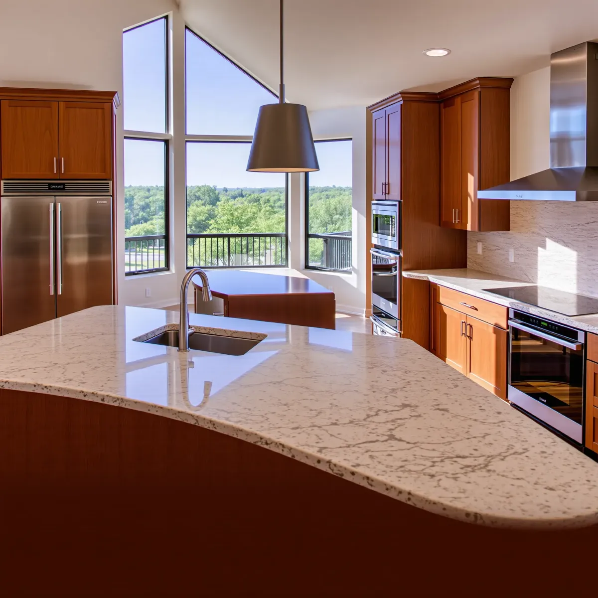 Modern renovated Vonore kitchen with quartz countertops, stainless appliances, custom wood cabinets, and warm hardwood floors.