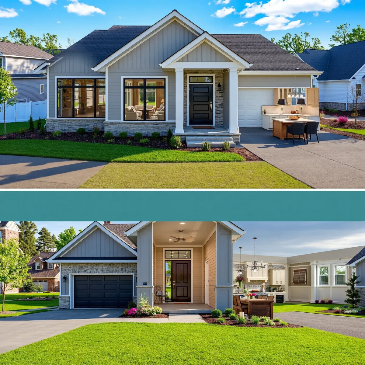 Completed Tellico Village home remodel with modern kitchen, stylish living space, landscaped backyard, and high-quality finishes.