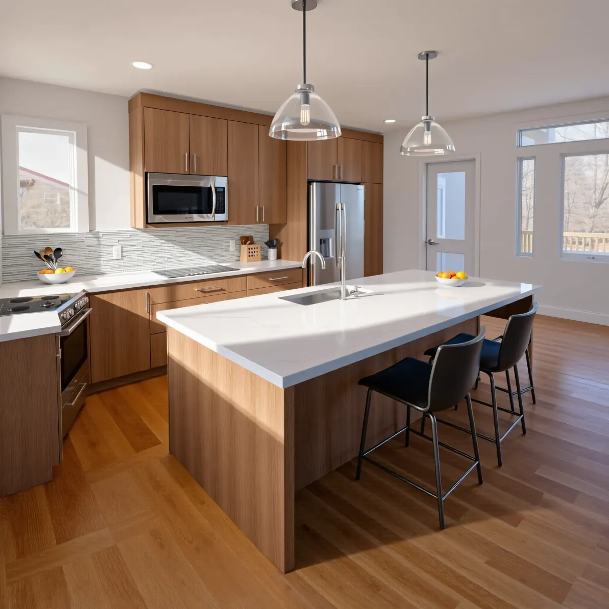 Recently remodeled Rockford, TN kitchen with sleek cabinetry, quartz counters, stainless appliances, and natural light.